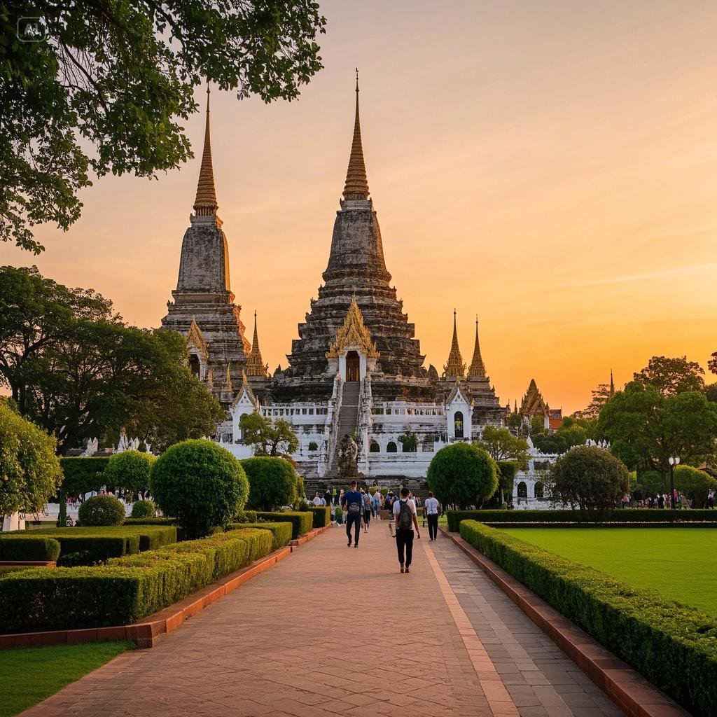 a beautifully renovated tourist destination in Thailand, pristine walkways, modern amenities, lush g....jpeg