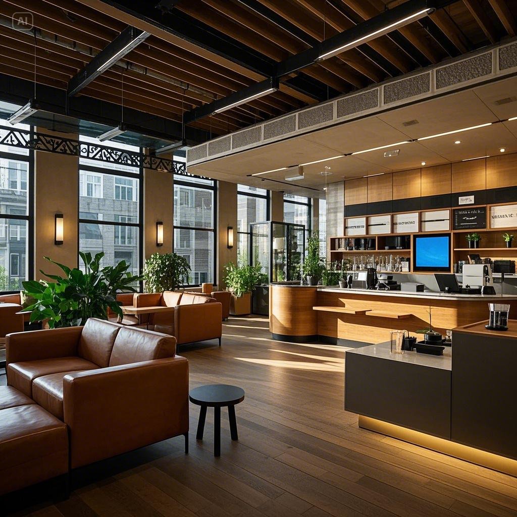 a modern community space with convenient facilities for residents and visitors, cozy seating areas, ....jpeg